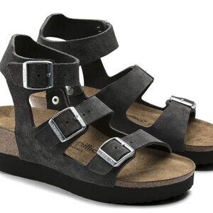 BIRKENSTOCK Papillio Linnea Grey Suede Platform Wedge Sandals 9/9.5 EU 40N EUC